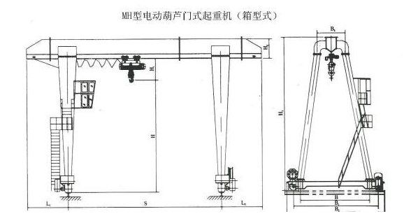 20噸MH型廂形式單梁門(mén)式起重機(jī)結(jié)構(gòu)圖